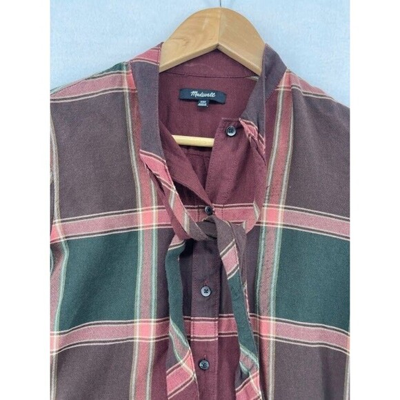 Madewell Women's Plaid Blouse Size XXS Fall Colors Long Sleeve - Picture 2 of 7